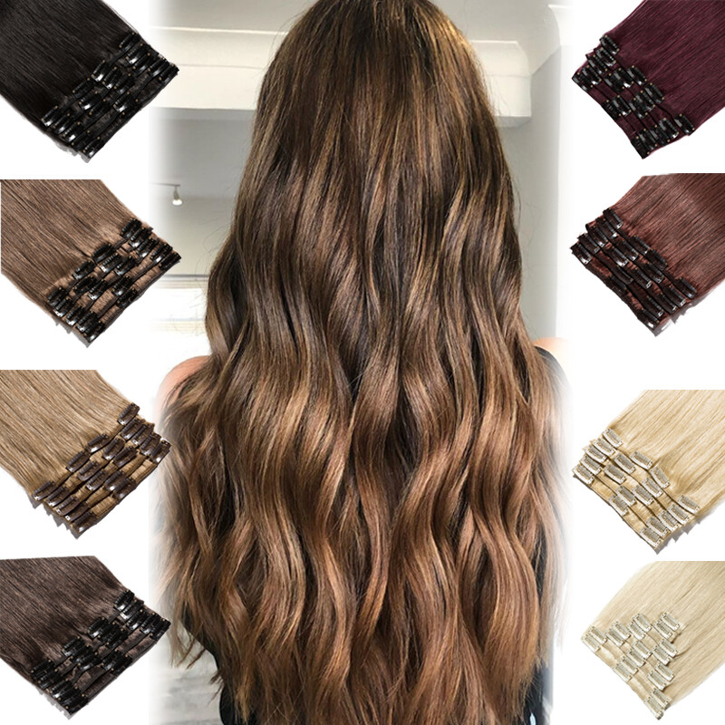 Clip In 100% Real Remy Human Hair Extensions Full Head Us