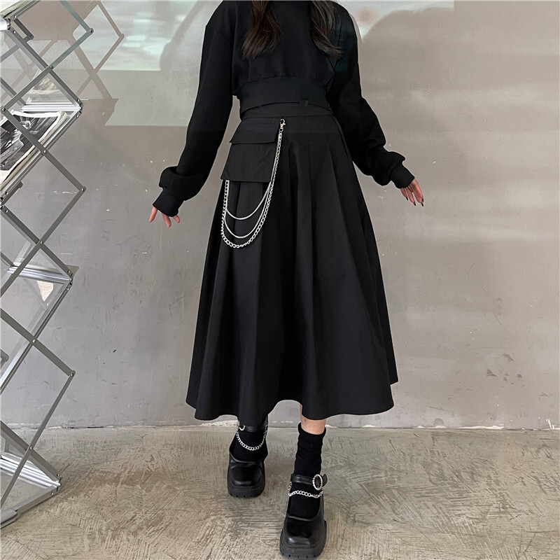 ★2025SS新作★KASHIKO★Pocket Belt Long Skirt Women Harajuku Girls Plus Size Pocket High Waist Skirt A
