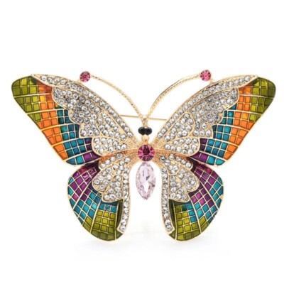 Big Butterfly Brooches Corsage Women Enamel Rhinestone Insects Beauty Casual Pin