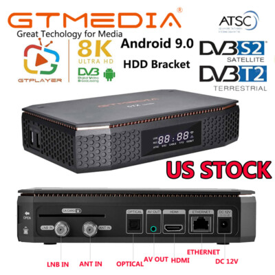 GTMEDIA 8K FTA Sat DVB-S2/T2/ATSC Satellite Receiver+Android 9.0 TV Box 4:2:2