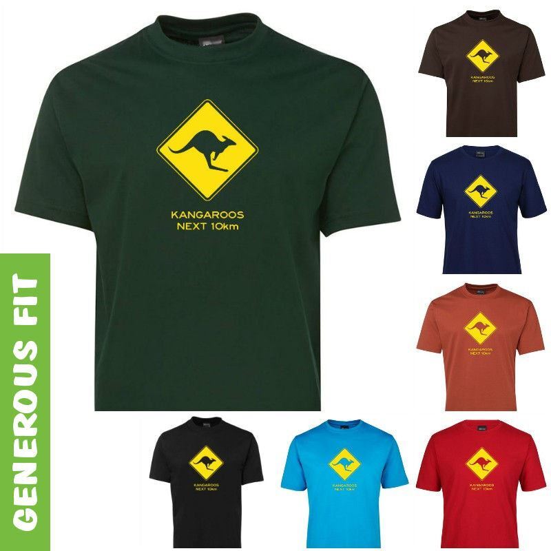Kangaroos Next 10km Road Sign Adults T-Shirt (Various Colours &