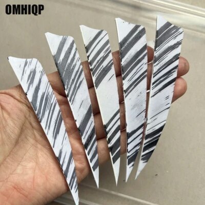 50Pcs 4'' Shield Arrow Feather White Ink Fletches RW LW For Traditional Bow Arrow