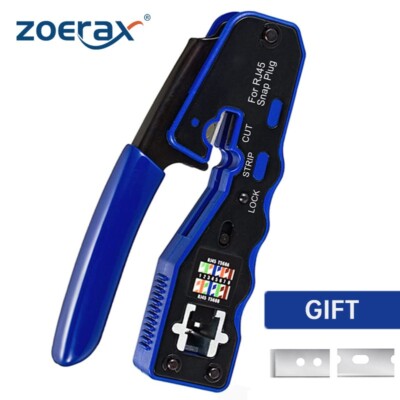 ZoeRax RJ45 Crimp Tool Pass Through Crimper Cutter for Cat6 Cat5 Cat5e 8P8C