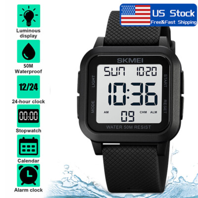 Waterproof Digital Sports Watch Military Tactical LED Backlight Wristwatch Men