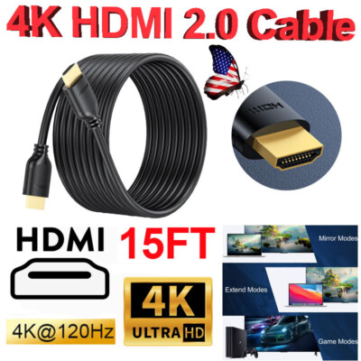 HDMI to HDMI Cable 15 Foot High Speed HDMI 2.0 Cord for HDTV Laptop PS5 PS4 Xbox