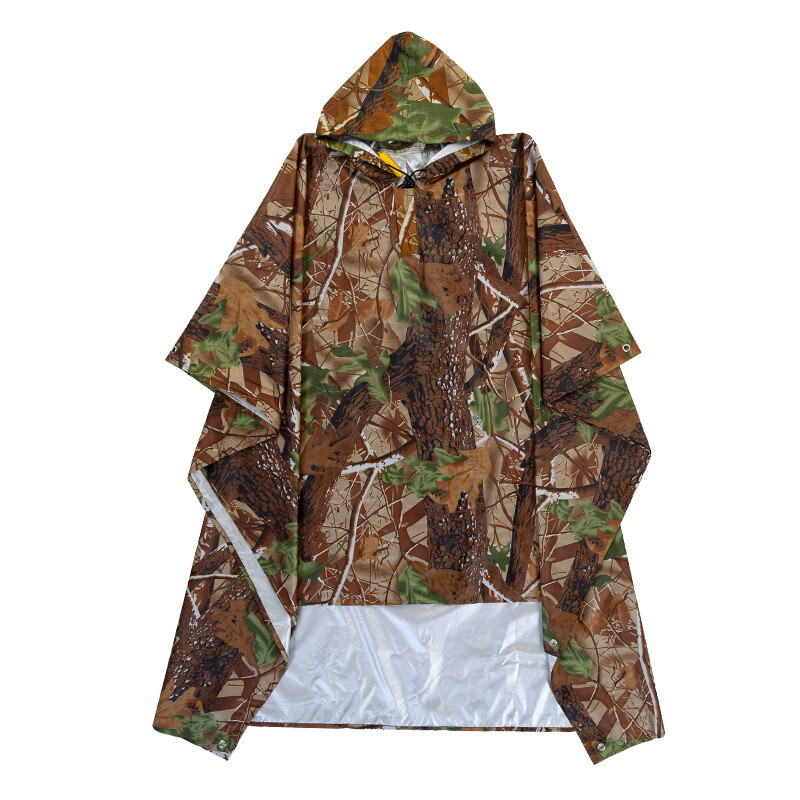 Ripstop Poncho Waterproof Hooded Rain Coat Army Military Camping Hiking Outdoor