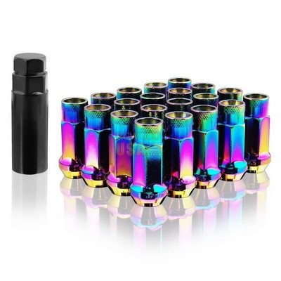 M12X125MM 20PCS NEON CHROME OPEN END EXTENDED TUNER WHEEL LUG NUTS New