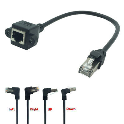 Angle RJ45 Male to Female Screw Panel Mount Ethernet LAN Network Extension Cable