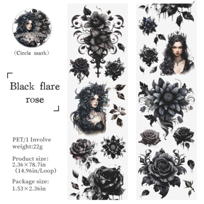 Gothic Flowers Lady PET Tape Journals Planner Scrapbooking Stickers DIY Crafts