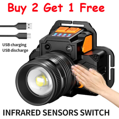1200000LM LED Headlamp USB Rechargeable Headlight Head Torch Lamp Flashlight