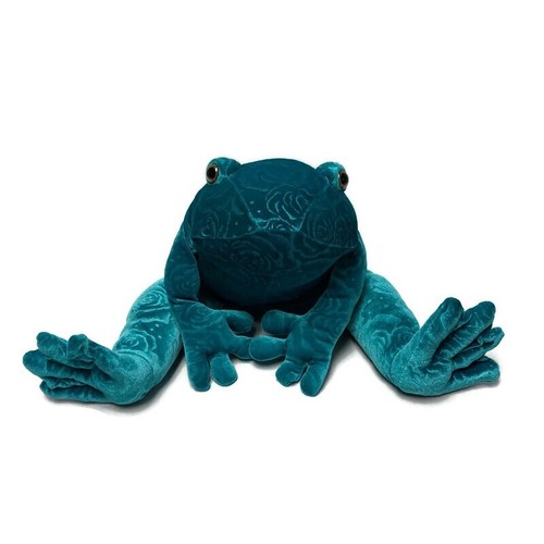 Commonwealth Velvet Frog Teal Blue Embossed Floral Stuffed Animal