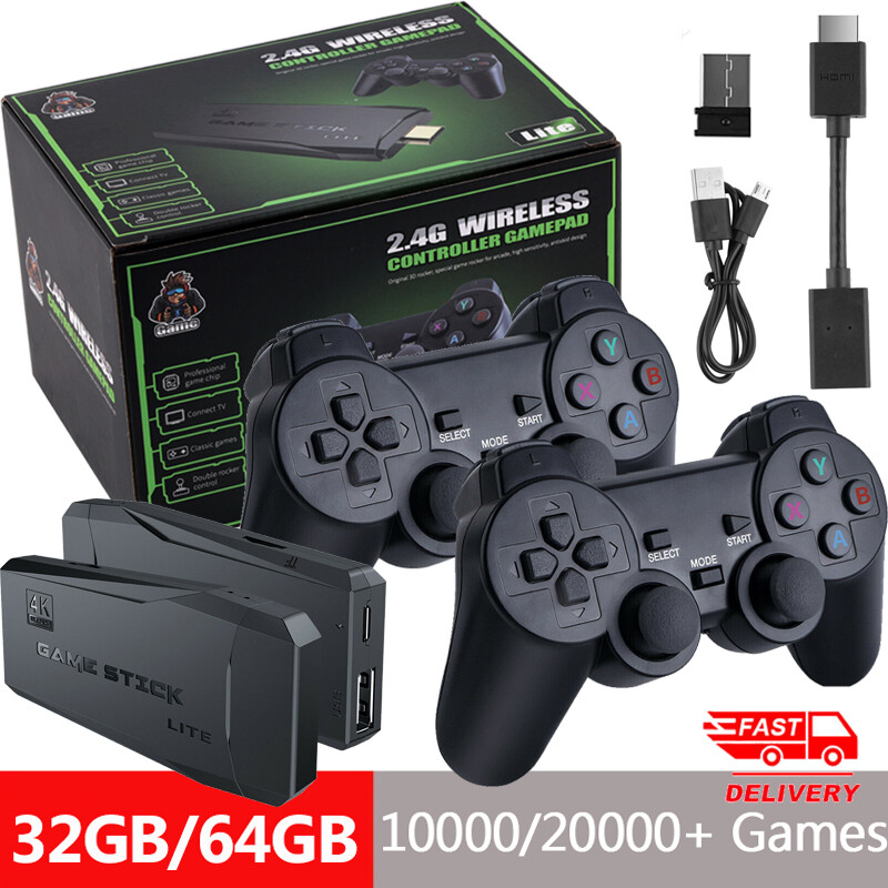 4K Retro Game Console Plug&Play 20000+Video Game Stick Dual Wireless Controllers