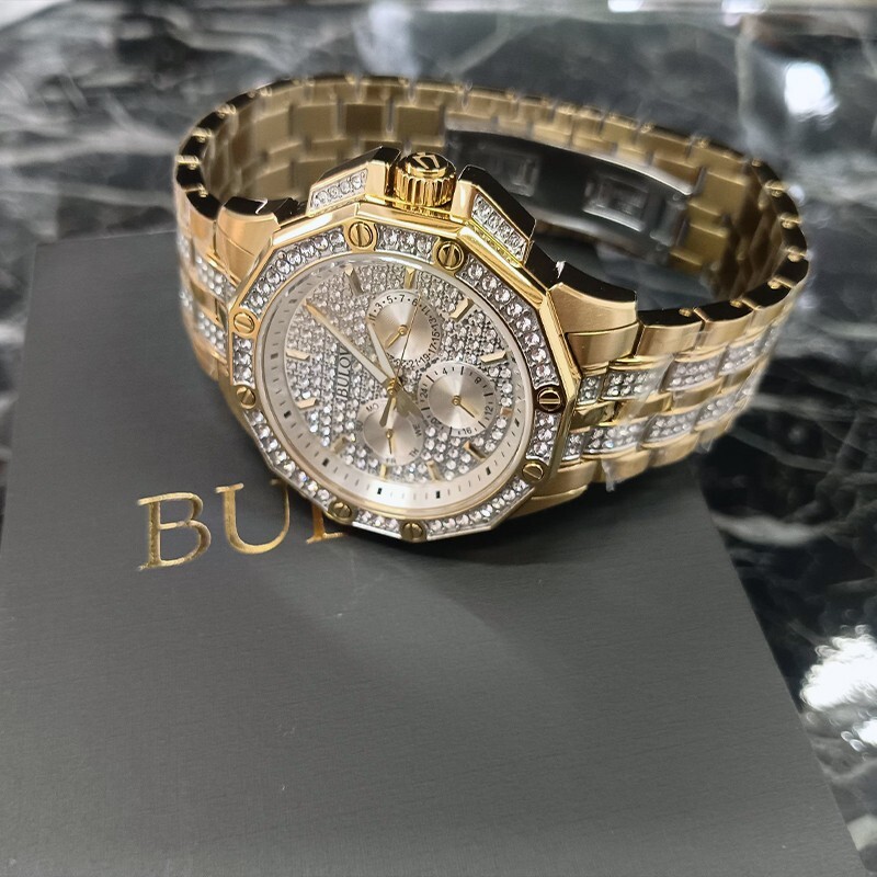 Pre-owned Bulova 98c126 Men's Crystal Octava Quartz Watch Silver Gold Dial 41.5mm