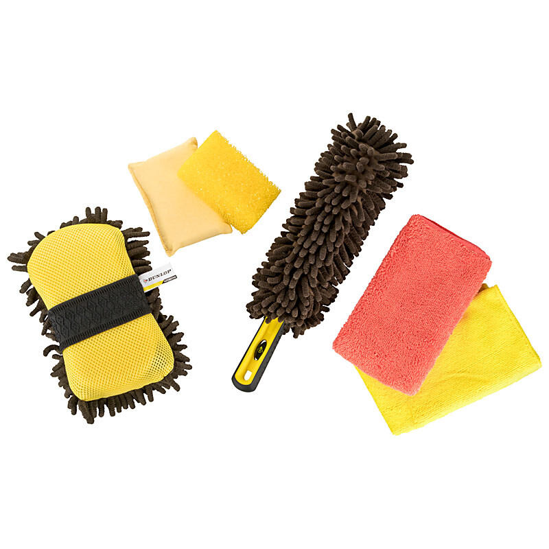 Reinigungsset Autopflege Set Autowaschset 6 teilig + Felgenbürste, 2in1 Schwamm