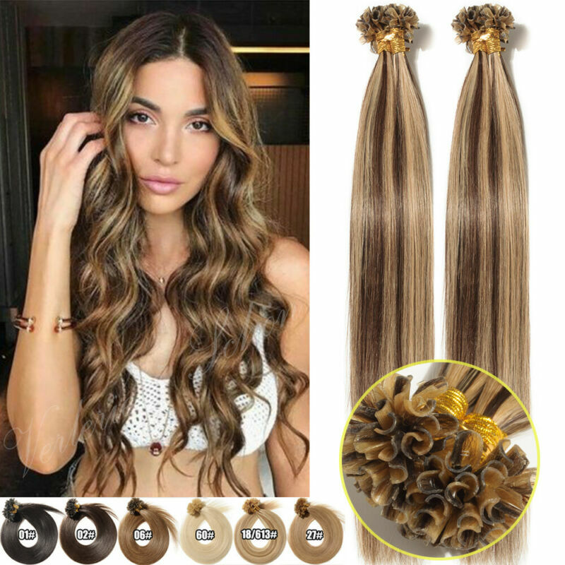 Mix Keratin Nail UTip 100% Human Hair Extensions 100/300S Pre Bonded Fusion 1g/s