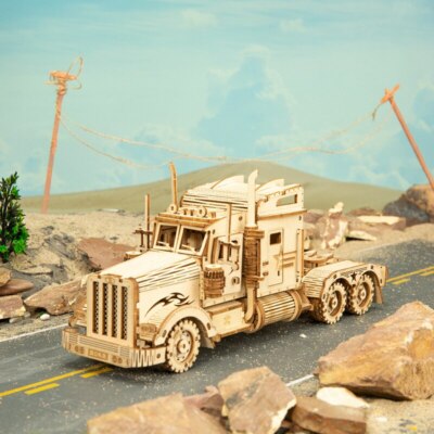 ROKR DIY 3D Wooden Puzzle Handmade Toy Heavy Track Model For Teens and Adults