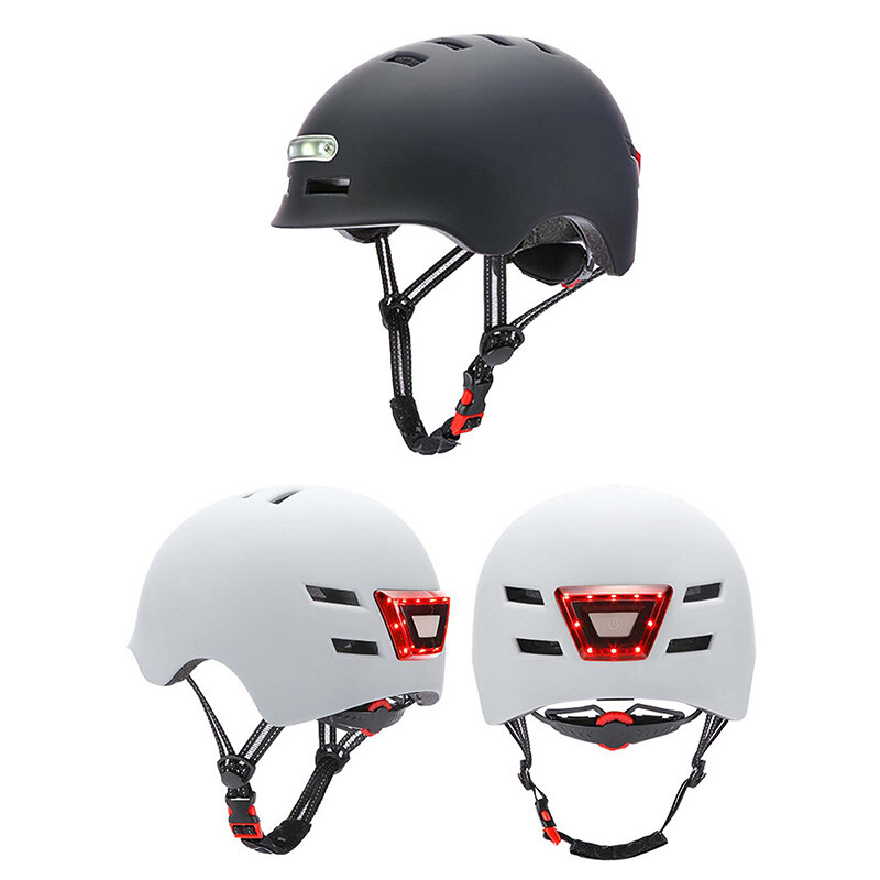 Waterproof Electric Scooter Helmet With Warning Lights Bike LED Light Cap