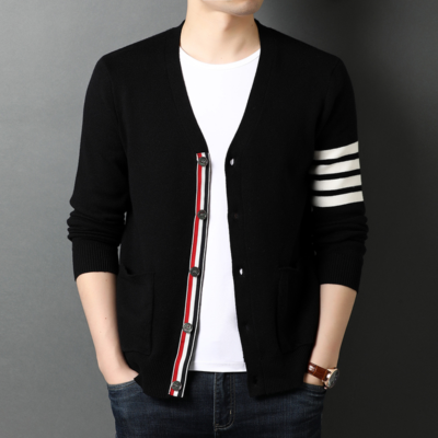 Mens black and white cardigan cheap