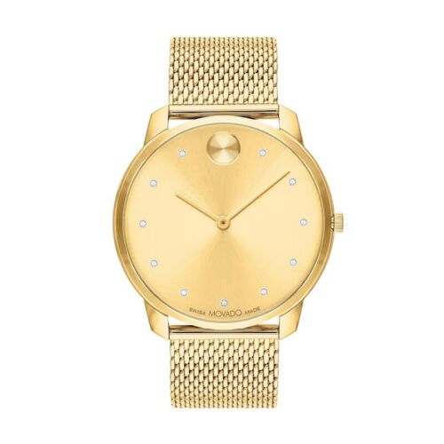 Pre-owned Movado Brand  Bold Thin Men's Gold Tone Stainless Steel Quartz Watch 3600903
