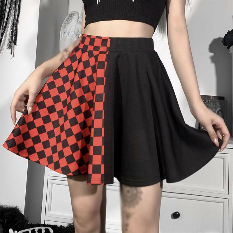 High Waist Pleated Women Mini Black Plaid Pleated Skirt Punk