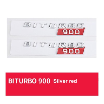 2Pcs Car ABS BITURBO 900 Silver Red Badge Emblem Decals Sticker For Benz BRABUS