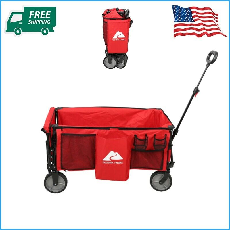 Ozark Trail Camping Utility Wagon with Tailgate & Extension Handle, Red