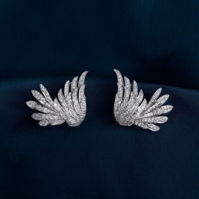 3Ct Round Lab Created Diamond Wings Stud Earrings 14K White Gold Plated Silver