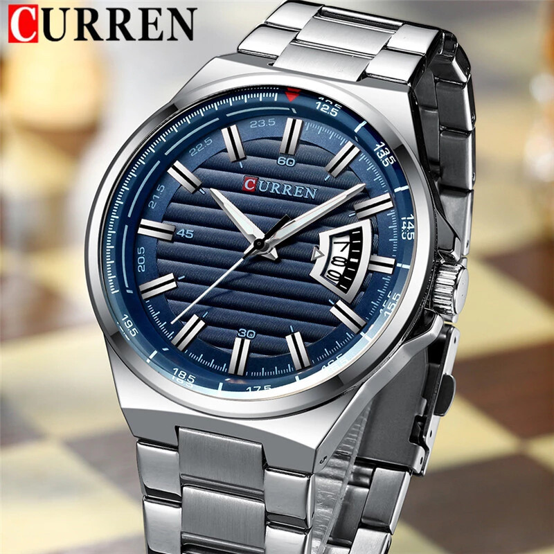 Orologio Da Polso Curren 8375 Uomo Analogico Quarzo Luxury Silver Blu lac