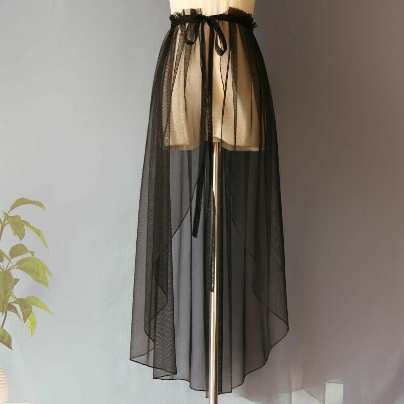 Women Sheer Skirt Wrap Sarong Tulle Mesh Asymmetrical Slit Midi Ballet Dance
