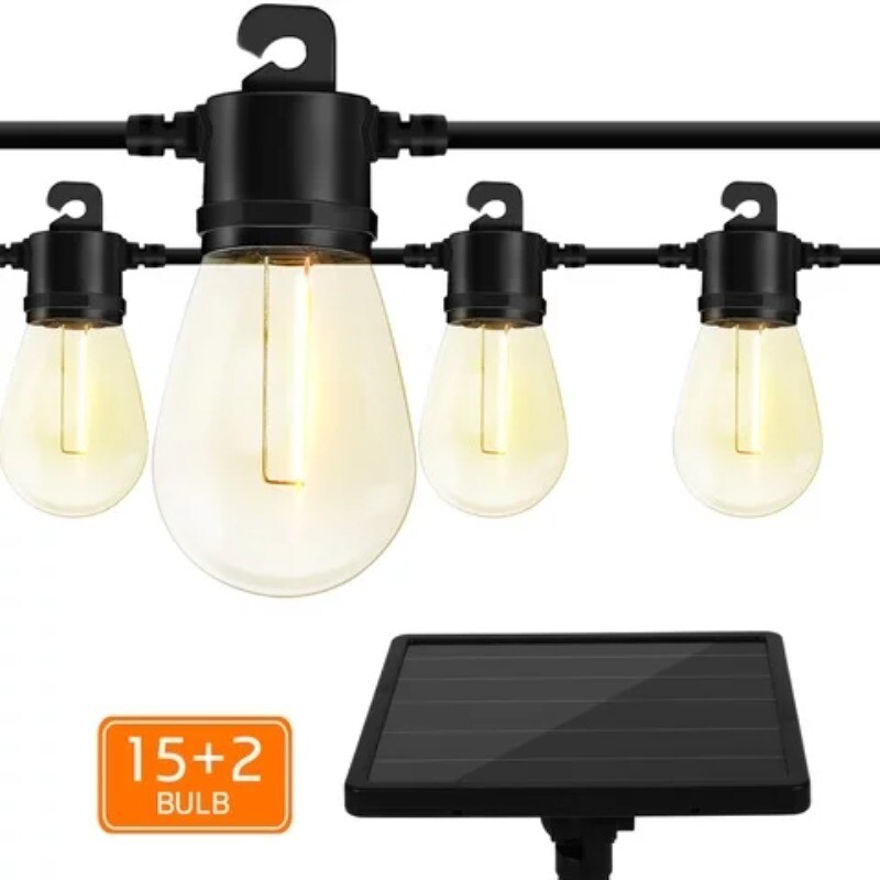 Better Homes Gardens Solar LED String Lights, 15 Filament Bulbs, 34 Foot Length