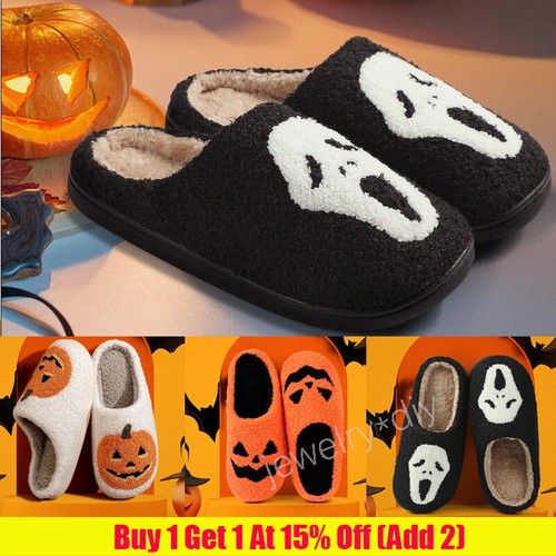 Halloween Slippers Mens Womens Slip on Soft Plush Lined House Shoes Slippers