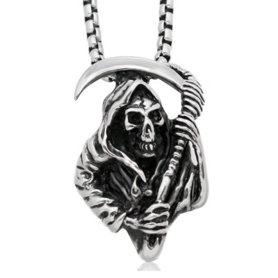 Grim Reaper Death Scythe Memento Mori Gothic Necklace Pendant + Free Gift Bag