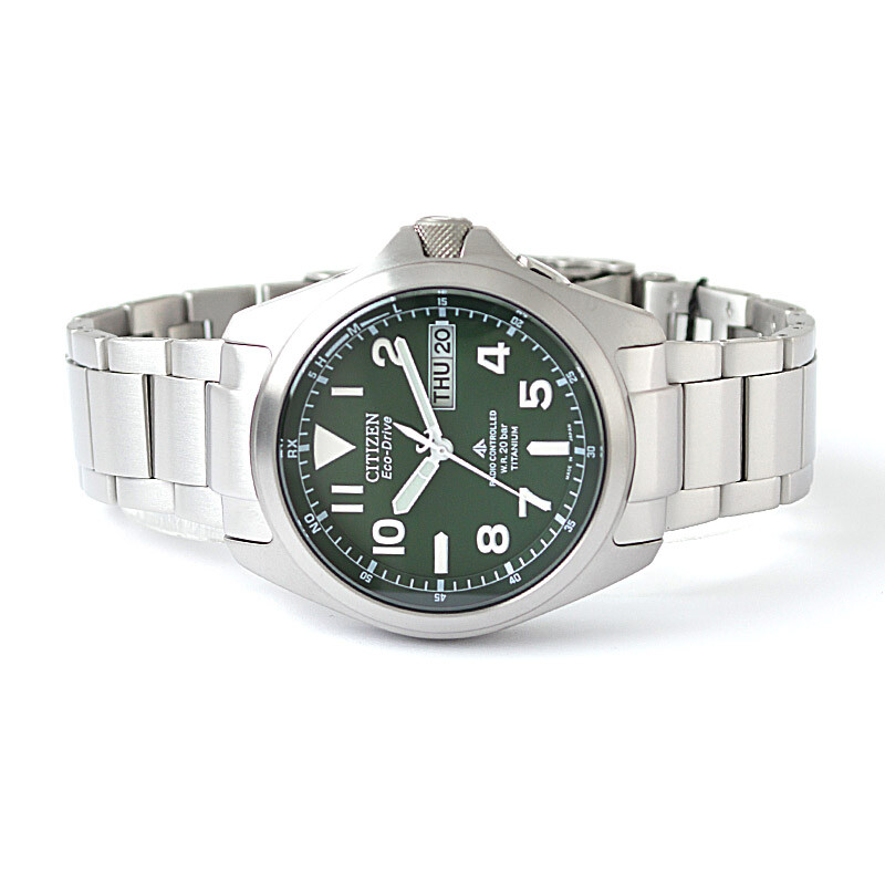 Pre-owned Citizen Promaster Land Pmd56-2951 Titanium Eco-drive Solar Watch Green Dial 39mm