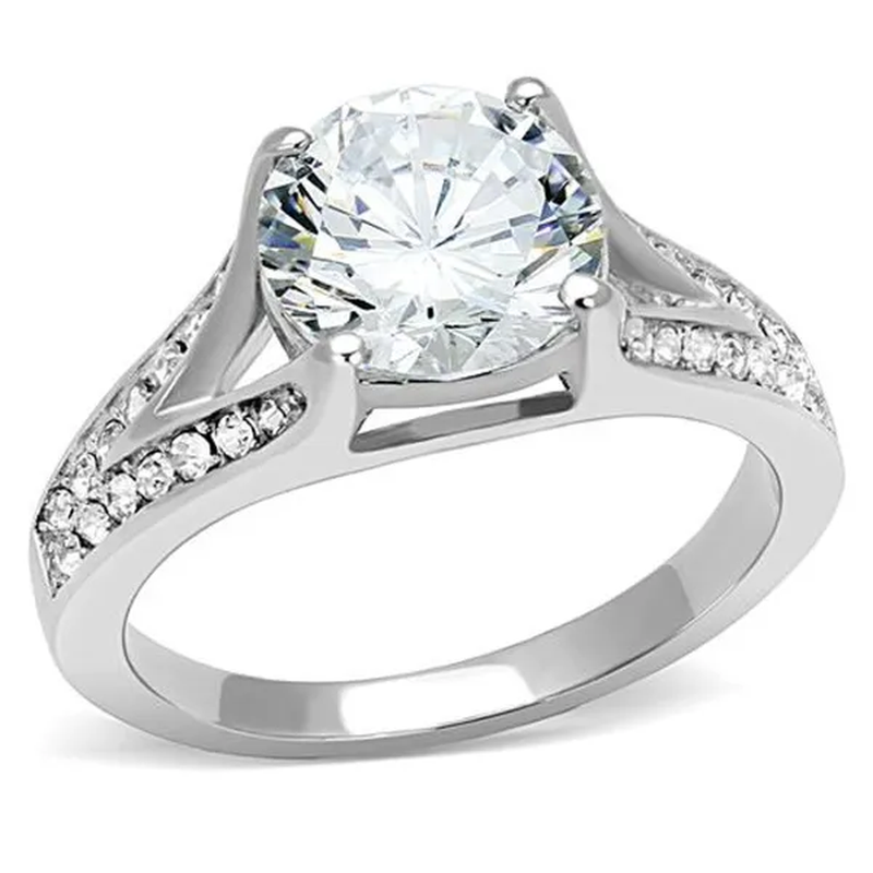 Women'S 3.17 Ct round Cut Zirconia Stainless Steel Engagement Ring Size 5-10
