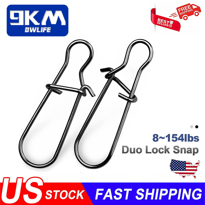 100Pcs Fishing Snaps Enhanced Duo Lock Snaps Stainless 8~154LB Quick