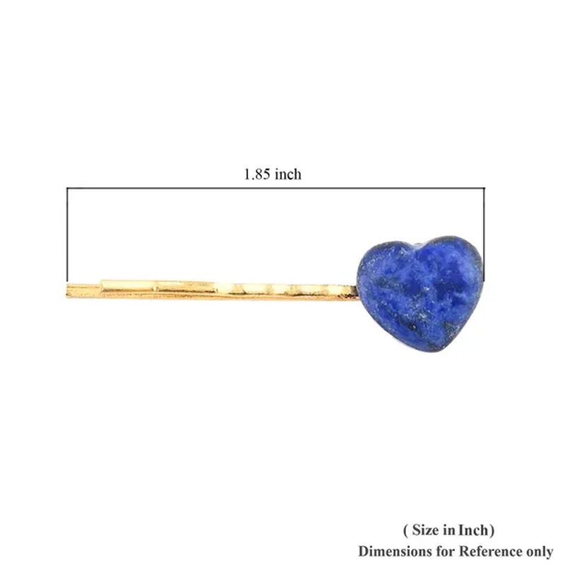 Shop LC 4 Hair Pins of Lapis Lazuli Green Aventurine with Heart Shape in Gold Plated Plated Lightweight Fashion Accessories