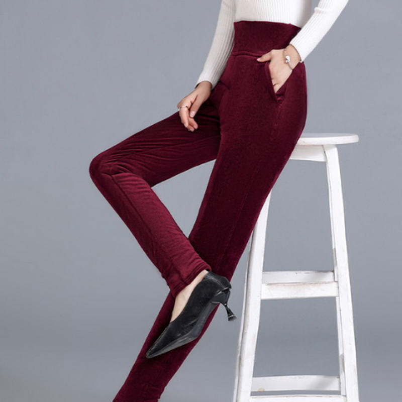Femme Matelassé Velours Pantalon Rembourré Chaud Hiver Thermique Taille Haute