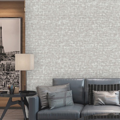 10M Textured Plain Linen Fabric Wallpaper 90076 Light Grey Wall Paper