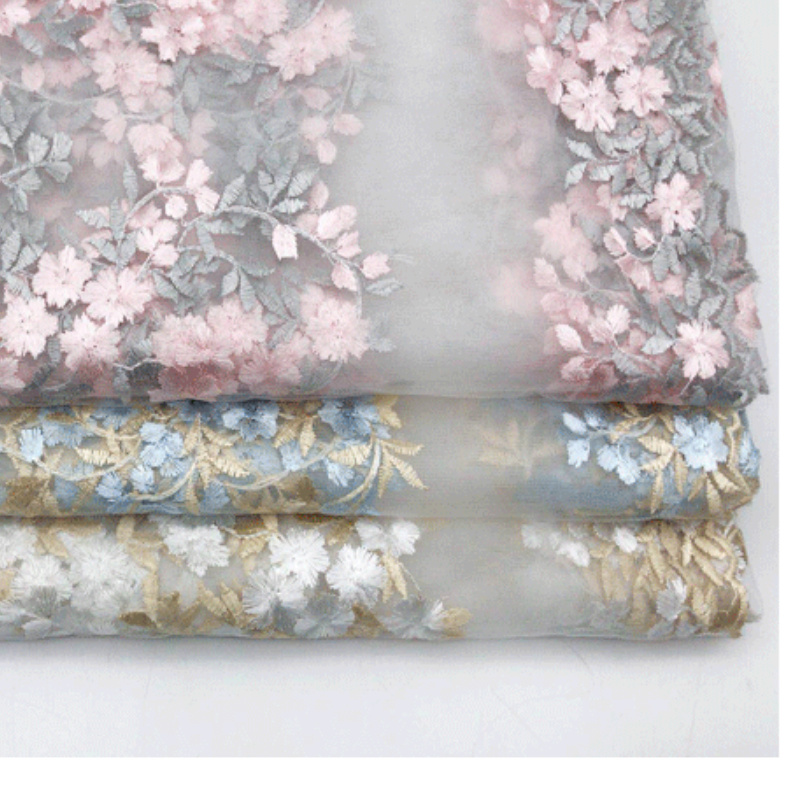Maille Dentelle Broderie Tissu Fleur Floral Brillant Tulle Voile pour Robe