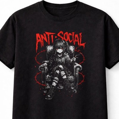 Anti Social Gothic Anime Japanese Y2K Retro Graphic Unisex T-Shirt Dark S-5XL