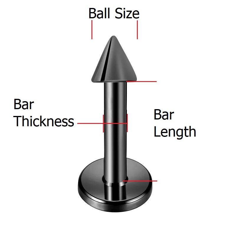 Cone Top Black Stainless Steel Labret Piercing | Ear Stud Cartilage Tragus Lip