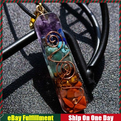 7 Chakra Natural Orgone Colorful Quartz Crystal Healing Pendant Gravel Necklace
