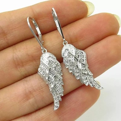 2.0CT Round Lab-Created Diamond Dangle Angle Wings Earring 14k White Gold Plated