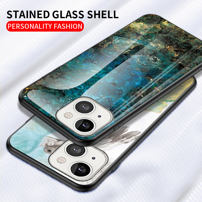 Case For iPhone 15 14 Pro Max 13 12 11 Marble Tempered Glass Shockproof Cover