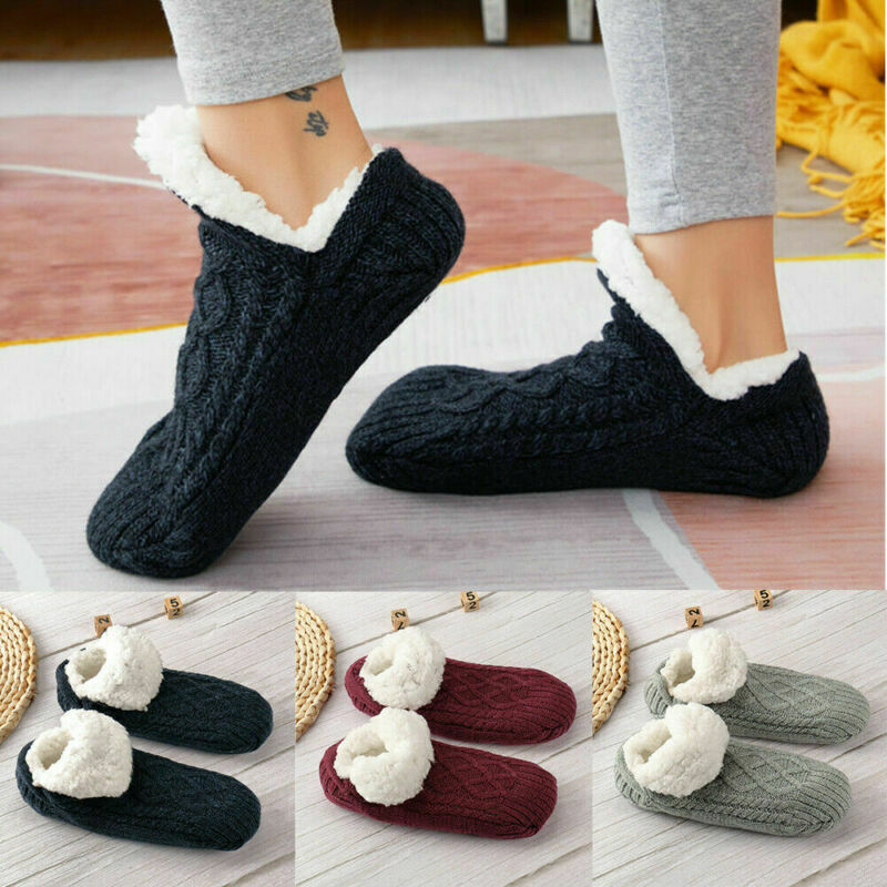 Men Women's Winter Soft Warm Floor Socks Fleece-Lined Slipper Sock Floor Shoes