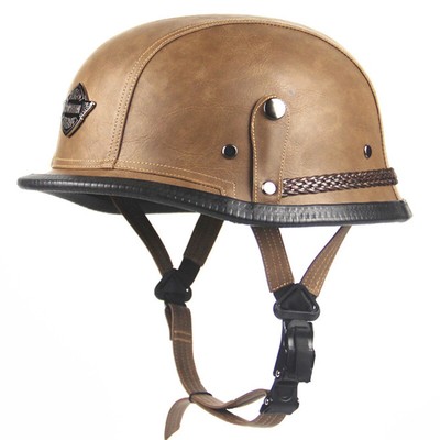 DOT Half Face Leather German Retro Motorcycle Helmet Scooter Biker Helmet