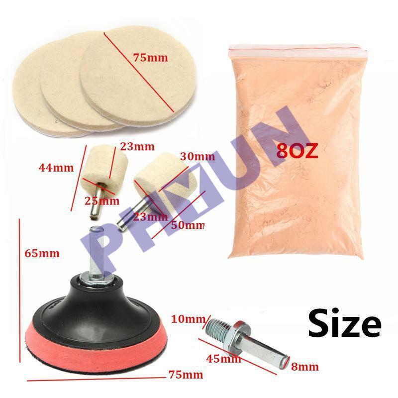 8Pcs Glass Polishing Kit, Glass Scratch Removal ,8 Oz Cerium Oxide + 3''Adapter