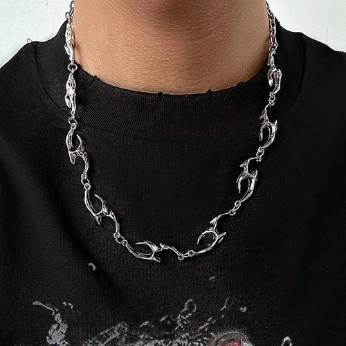 2025 Unisex Punk Silver Thorny Choker Halskette Hip Hop Rock Flame Schmuck
