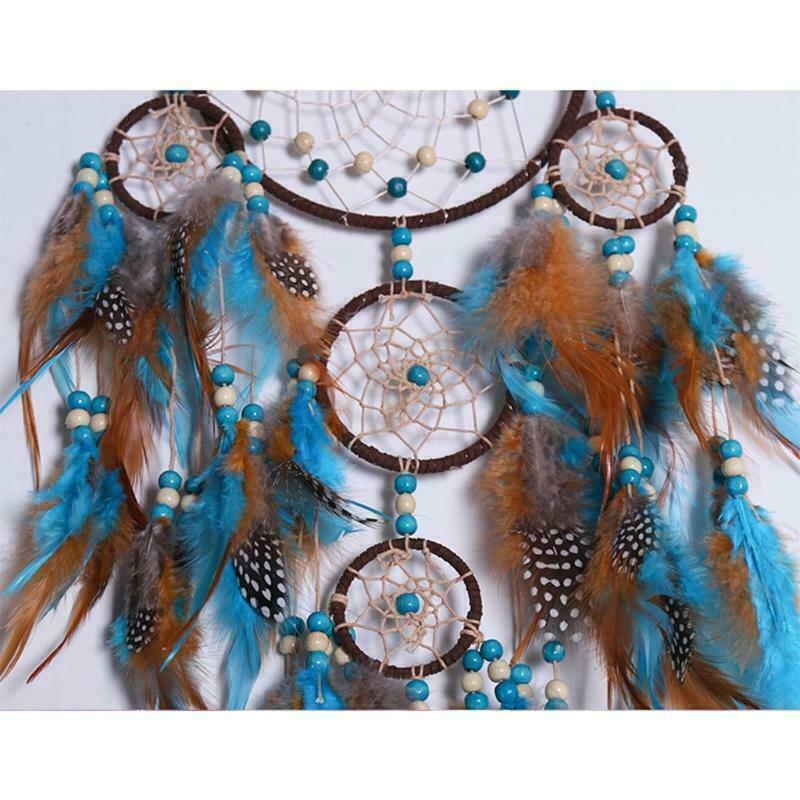 5 Circles Large Dream Catchers with Turquoises Feather Boho Wall Hanging Decor