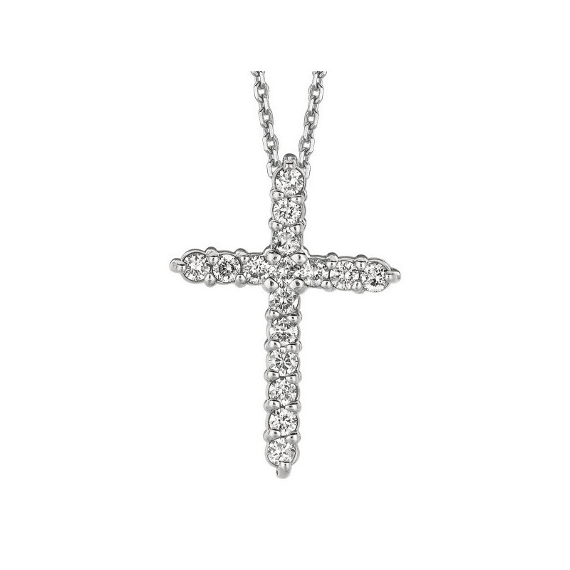 Pre-owned Morris 1.00 Carat Natural Diamond Cross Necklace 14k White Gold Si 18 Inches Chain